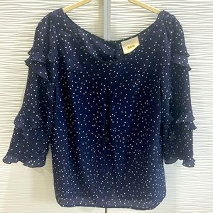 Anthropologie Maeve navy polka dot ruffle top